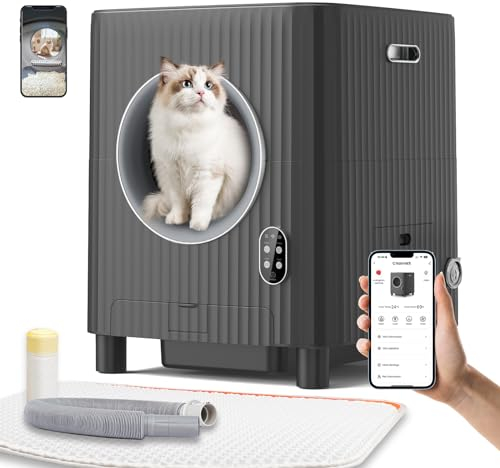 Charmkit Self Cleaning Cat Litter Box,Electric Entrance Door Automatic Cat Litter Box,Video Monitor,Large Capacity for Multiple Cats with Mat-Anti-Pinch/Odor-Removal/APP Control