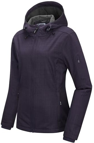 Outdoor Ventures Veste softshell imperméable et respirante pour femme - Veste demi-saison coupe-vent - Veste fonctionnelle avec capuche, Violet chiné., XL