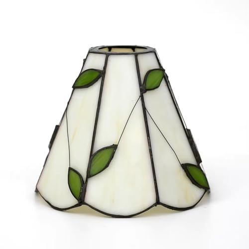 FUIBEJAE 6 Zoll Tiffany Ersatz Lampenschirm, Buntglas Vintage Weiß Blau Grün Blatt Schirm Abdeckung Zubehör für Kronleuchter, Wandleuchte