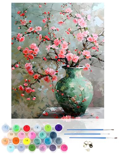 CEOVR Peinture Numero Adulte Kits,Fleurs Kits de Peinture au Numéro,Fleur Prunier DIY Painting by Numbers sur Toile par Numéro Avec Pinceaux,Arbre Fleuri Peinture à Dessin,40x50 cm,Sans Cadre