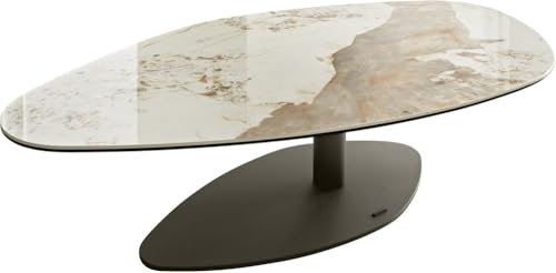 DELIFE Wohnzimmertisch Vibana Keramik Minas Melange Weiß-Beige 140x80 cm Gestell Effektfinish Titan