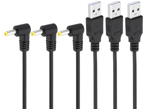 PATIKIL 3Ft USB 2.0 A Type Male to DC 4.0x1.7mm 90 Degree Angle Barrel Jack Power Cable, 3pcs Wire Adapter Connector Charging Cord for Fans Speaker Lamp Black