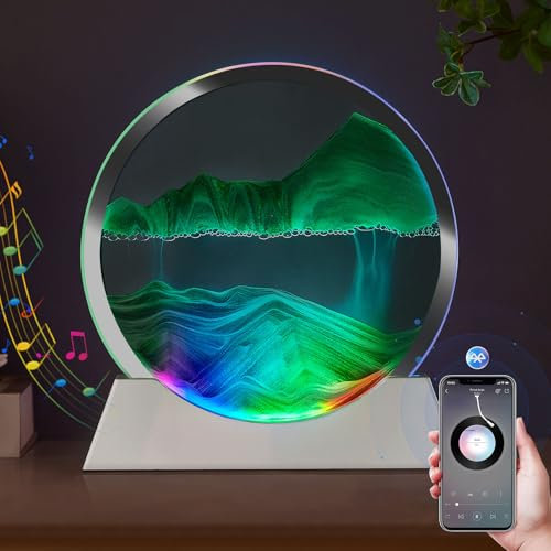 OLYWEI Moving Sand Art Bluetooth Speaker Bedside Lamp Dimmable Multi-Color Changing Bedside Lamp, Sand Art Lamp for Home Decor/Relaxation/Party/Music/Gift-Green