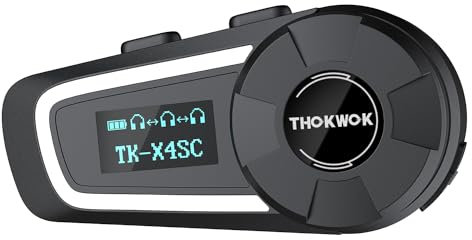 THOKWOK Intercom Moto Duo pour 6 Casques TK-X4SC Ecouteur Bluetooth pour Casque, Kit Main Libre Oreillette avec Affichage LCD/Stéréo Hi-FI/Partage de Musique, Communication Système pour Motoneige