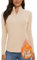 WOWENY Damen Thermo Langarmshirt 1/4 Reißverschluss Fleece Gefüttert Oberteil Stehkragen Pullover Half Zip Sweatshirt Warm Langarm Tops beige,L