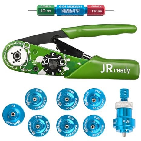 JRready ST2181 NEW-AS2G M22520/2-01 Eindrück-Crimper-Kit mit 8 Positionierern und G125 Messgerät für Massivkontakte von Miniatursteckern in elektronischen Systemen 20-32AWG