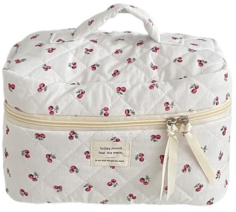 CRGANGZY Borsa per Trucco Coquette per Donna Borsa per Trucco Trapuntata con Bacche Borsa da Toilette Estetica Borsa per Cosmetici da Viaggio in Cotone Piccola Custodia per Trucco Borsa da T