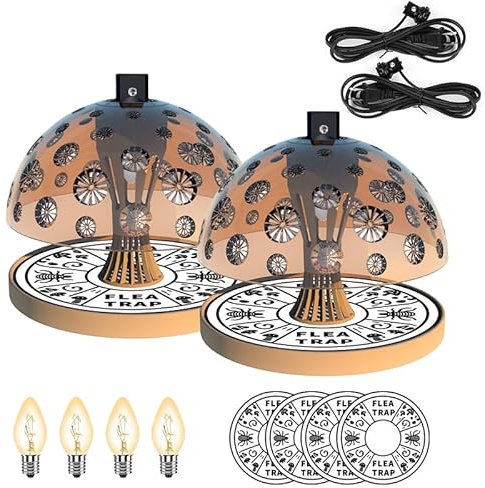 Flohfalle, Flohfalle für Wohnung, 2 Stück Klebrige Flohfalle mit 4 Klebepads, Kuppelflohfalle für Schlafzimmer, Wohnzimmer, Küche, Wohnung