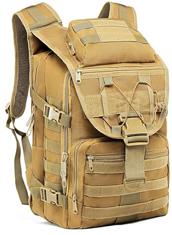 Mochila táctica militar de 35 L, mochila impermeable para senderismo, mochila militar grande de 3 días, bolsa de asalto Molle, mochila de lona, Caqui, L