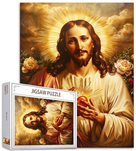 Tucocoo 1000-teiliges Puzzle für Erwachsene, lächelndes Jesus, Malpuzzle, Heiliges Herz, Retro, 1000 Teile, Puzzles für anspruchsvolle Familienaktivitäten, bunte Kunst, DIY-Puzzle, Wanddekoration,