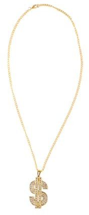 Tabanzhe Gold Chain Dollar Sign Necklace-Rhinestones Pendant Hip Hop Punk Rapper Chain Dollar Shaped Fancy Dress Necklace for Men Women Party Cosplay