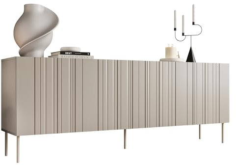 Mirjan24 Kommode Intori 200 4D mit 4 Türen, innen 6 Fächer, Gefräst Fronten, Metallfüße, Push to Open, Türkommode, Highboard, Anrichte, Sideboard (Beige)