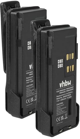 vhbw 2x Battery Replacement for Motorola PMNN4489A, PMNN4490, PMNN4448 for Radio, Walkie-Talkie (2200 mAh, 7.4 V, Li-Ion) + Belt Clip