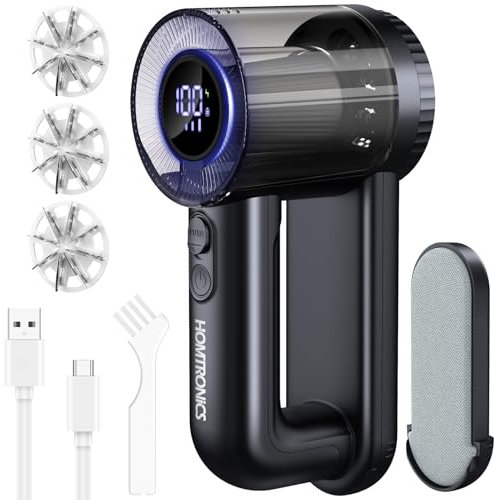 Levapelucchi Elettrico, [Ricarica USB]Homtronics Levapelucchi Ricaricabile, 3 Livelli di Potenza Regolabili, Togli Pelucchi Elettrico con 3 Lame per Abbigliamento, Lana, Maglioni, Tessuti