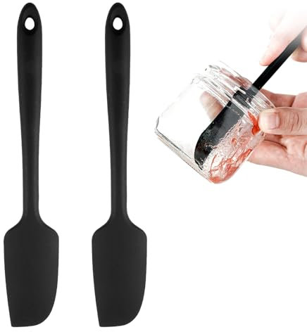 2 PCS Espátula de Silicona Pequeña de 22,7 Cm, Negro, Miniespátula Flexible sin Costuras, Antiadherente y Resistente al Calor Hasta 315 °c, Ideal para Hornear, Cocinar, Mezclar y Raspar