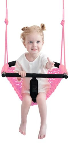 Kleinkindschaukel & 2-in-1-Babyschaukel - Verstellbarer Schaukelsitz aus Seil für Kinder, drinnen und draußen, langlebiges Schaukelset für den Garten, für Säuglinge und Kleinkinder (Rosa)