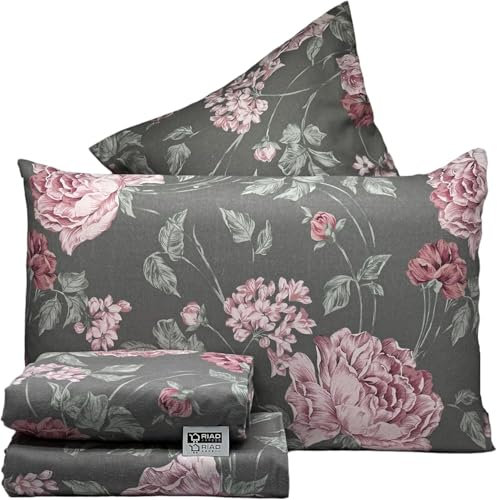 Riad Arredo Set Completo Letto Matrimoniale in 100% Cotone Morbidissimo - Completo Lenzuola in Cotone Delicato (Marie Scuro)