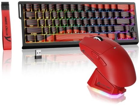 MAMBASNAKE × ATTACK SHARK Wireless Magnetic Switches Keyboard and Mouse,8k Hz Rapid Trigger Keyboard,Tri-Mode 59g Gaming Mouse for Pc/Mac(Red)