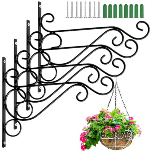 LATERN 4 Pezzi Staffe per Cestini Sospesi, 25CM x 20CM Gancio da Parete in Metallo Supporti Sospese per Esterni con Vite per Uccelli Mangiatoia, Lanterna, Campanello a Vento, Fioriera, Vaso di Fiori