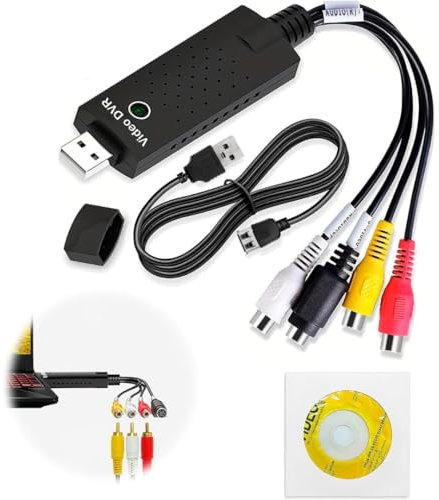 USB 2.0 Audio/Video Grabber Converter, USB Video Capture, Video Capture Card, EasyCAp, RCA TV to PC, MAC, Digitize and Edit Video from Analog Video VHS Mini DV VCR VHS DVD Hi8 Windows Vista compatible