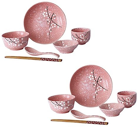 BESTYASH 1Juego Conjunto de Vajillas de Cerámica de Rosa Incluye Platos Tazas Cucharas Limpiar