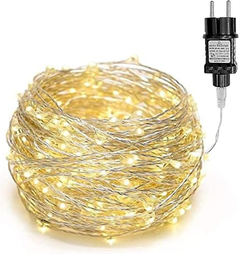gresonic Guirlande lumineuse 200LED 25m- Fonctionne avec prise pour l'extérieur et l'intérieur - Pour mariage, Noël, fête, blanc chaud (Blanc chaud, 200LED)