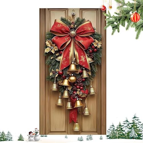 Ahuuen Cubierta de Puerta Navideña | Grande Tela 180x90 Cm Cubierta Para Puerta Principal,Decoración de Estandarte para Fiestas s,Para Interior Exterior Hogar Fiesta Granja Porche Año Nuevo