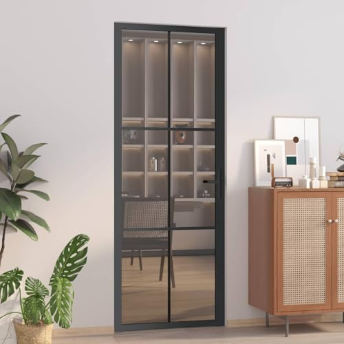 Falttür Komplettset Innentür,Innentür 76x201,5 cm Schwarz Glas und Aluminium,Innentüren für Wohnzimmer,Schlafzimmer,Diele,Flur