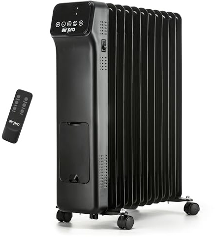 Air Pro Oil Filled Radiator 2500W with Thermostat, 9 Hour Timer, Remote Control – 11 Fin Portable Electric Heater Overheat & Tip-Over Protection Quiet for Home, Office and Any Room Radiator on Wheels