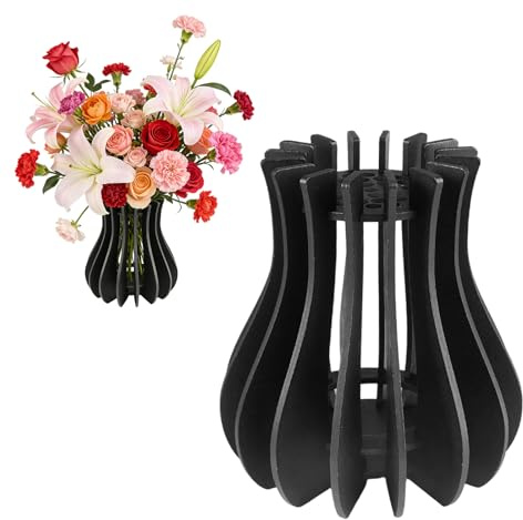 Vaso per Fiori Lego Set 20 x 12cm, Kit di Vasi in Legno per Rose Lego, Nero | Puzzle Espositore Fiori Artificiali, Piante Artificiali, Amanti, Rose, Ciliegi, Studente Creativi Lavoretti Regali