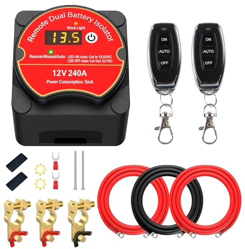 IMAYCC 12V 240A Dual Battery Isolator Kit with Remote LCD, VSR Automatic Battery Isolator Switch, Battery Disconnect Cut Off Kill Switch for Caravan Leisure Battery, Solar, Van, Truck, ATV, UTV, Boat