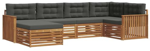 vidaXL Outdoor-Sofagarnitur mit Kissen 6 pcs Natur und Anthrazit, Moderner Outdoor-Sofa, robuster Sitzecke für Garten, bequemer Lounge für die Terrasse