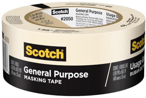 Scotch General Purpose Masking Tape, 1.88 in x 60.1 yd, Beige, Sticks for Up to 5 Days, Removes Easily Without Leaving Sticky Residue, Easy-to-Tear Masking Tape (2050-48MP)