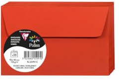 Clairefontaine 55991C - Packung mit 20 Umschläge Pollen selbstklebend, 9x14cm, 120g, Korallenrot, ideal für Ihre Einladungen und Korrespondenz, 1 Pack
