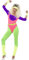 NET TOYS 80er Damen Kostüm Sport Buntes Aerobic Outfit M 40/42 Neon Jumpsuit 80s Workout Anzug Body Leggings Optik Stirnband Schweissband Faschingskostüme 80er Jahre