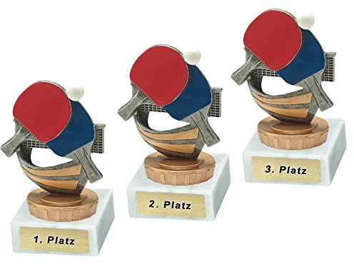 RaRu 3 Tischtennis-Pokale mit Wunschgravur und Resin-Klebefigur