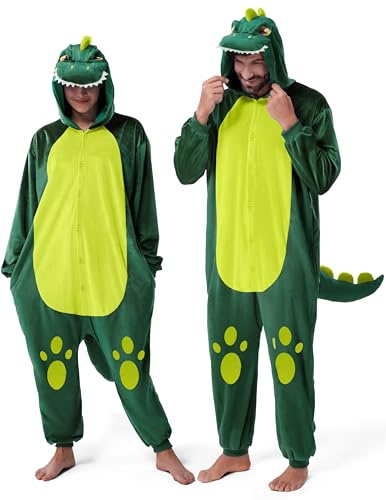 Spooktacular Creations Unisex Adult jumpsuit Plush jumpsuit dinosaur Animal Costume (S)