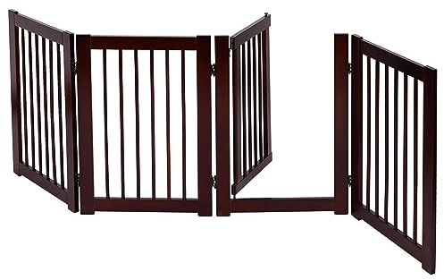 COSTWAY Absperrgitter Hunde 76 cm hoch, 4 Paneele Schutzgitter Holz mit Tor, Treppengitter Kindergitter klappbar, Hundeabsperrgitter flexibel Türschutzgitter (Braun)