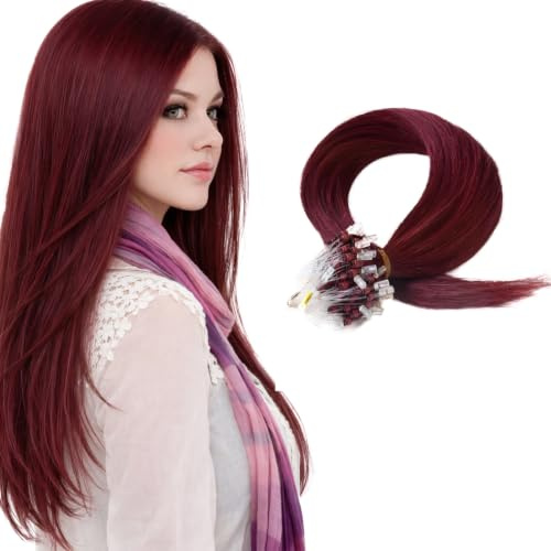 Happyqueen 100s-80g-16 18 20 22 Micro Loop Ring Remy Human Hair Extensions-Grade AAA (#99J Dark Wine, 18)