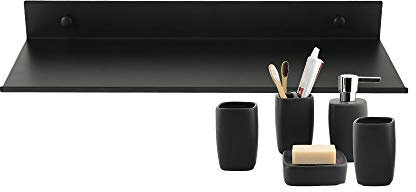 1 Étagère Murale Flottante Salle de Bain Étagère Rectangulaire en Aluminium Mat Tablette Murale Robuste Ultra-Mince Support de Rangement Mural Élégant pour Cosmétiques Noir (30cm)