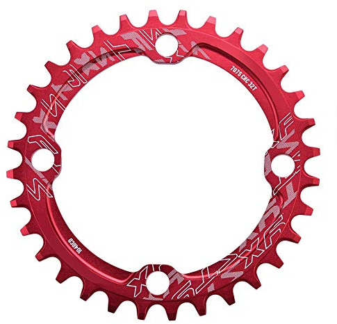 Fahrrad Kettenblatt, 32-38T BCD Aluminiumlegierung Mountainbike Stahl Einzelkurbel Kettenblatt für 104 mm Schraubenmuster Mountainbike (38T-rot) Fahrräder und Zubehör