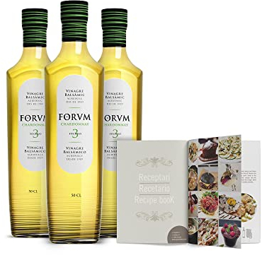Forvm Chardonnay, Vinagre de Vino Blanco, Fantástico para Cocinar, Usado 12 Años en el Menú de los Premios Nobel, Envejecido Artesanalmente 3 Años (3 Botellas)