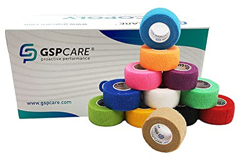 GSPCARE Cohesive Bandage Wrap 2.5cm X 4.5m, 12 Rolls Non-Woven Kinesiology Sports Tape Pet Vet Wrap Bandage Tape, Strong Elastic Cohesive Tape for Wrist Ankle Strains Sprains Swelling(Multicoloured)