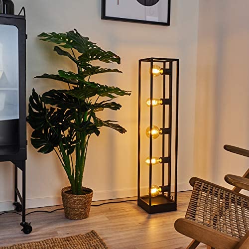 Stehlampe Wick, Standbeleuchtung aus Metall in Schwarz in Retro Style, 5 x E27, Vintage Leuchte mit Fußschalter am Kabel, ohne Leuchtmittel