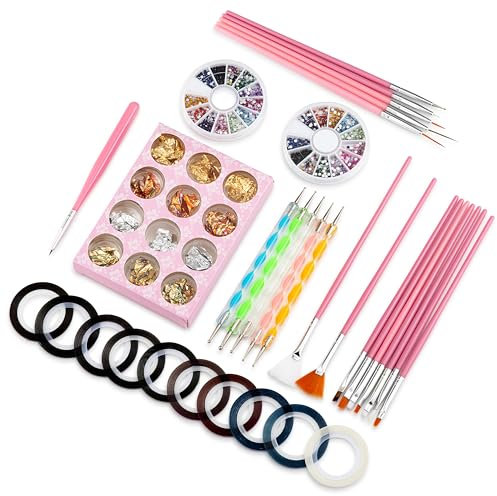 Inge Nail Art Set - 15 PCS Nail Art Kit With Gems, Brushes, Glitter Tools & Dotting Tools