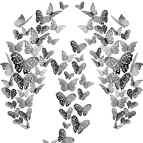 Allazone 96 Stück 3D Schmetterlinge Deko 3D Schmetterling Wandtattoo Schmetterling Aufkleber für Wohnzimmer, Kinderzimmer, Türen, Fenster, Badezimmer, Grau