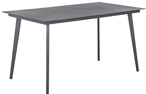 Gartentisch Aluminium Glasplatte Steinoptik rechteckig 140x80 cm grau Mileto