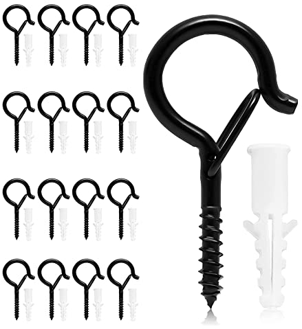 THETAG Hakenschrauben Schraubhaken, 16 Stück Schrauben Einschraubhaken, Deckenhaken Schraubhaken, 4mm X 55mm Aufhänger Schraubhakenr Deckenhaken(Schwarz)