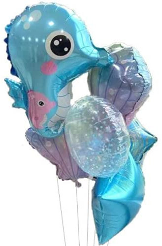 DIWULI Seepferdchen Ballon Set Blau - Kindergeburtstag Deko