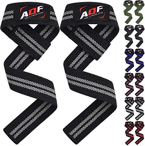AQF Cinghie Sollevamento Pesi per Senza Imbottitura Allenamento al Bodybuilding Powerlifting Fitness Fettuccia per Presa della Barra (Nero & Grigio)